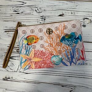 Gianni Bernini Ocean Life Wristlet, Tropical Fish & Coral Print, NWOT
